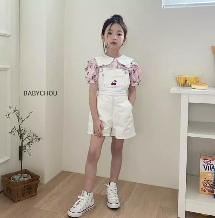 Babychou - Korean Children Fashion - #fashionkids - Cherry Dungarees Pants - 9