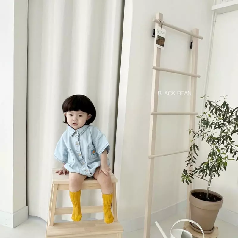 Black Bean - Korean Baby Fashion - #babyfever - Bebe Junny Denim Bodysuit - 7