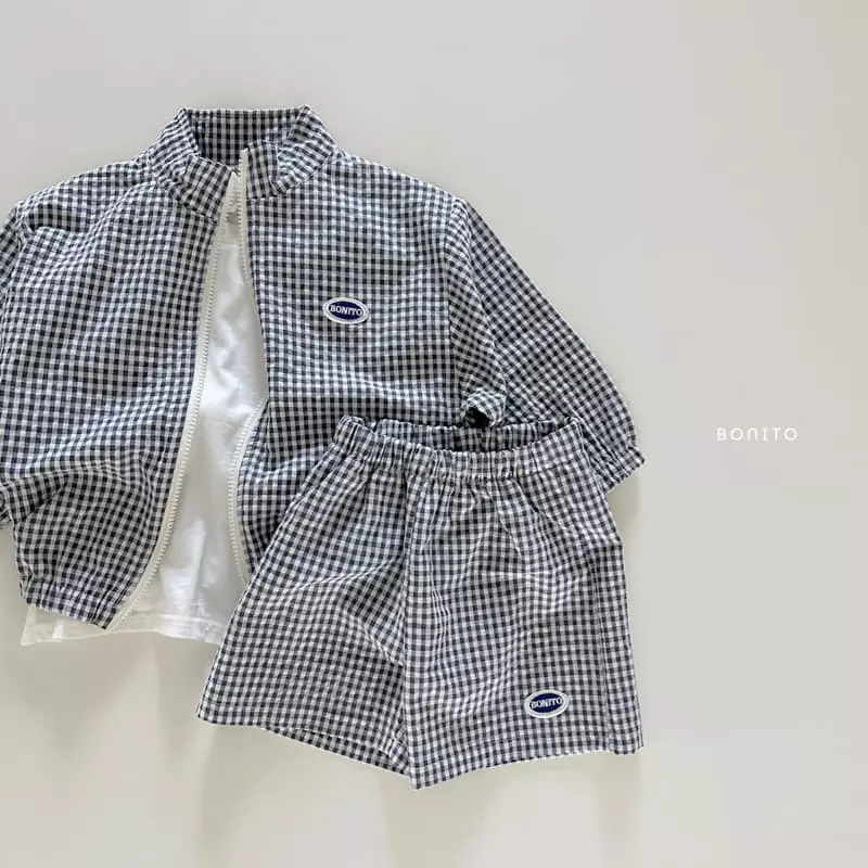 Bonito - Korean Baby Fashion - #babyfever - Wapen Check Zip-up Top Bottom Set - 6