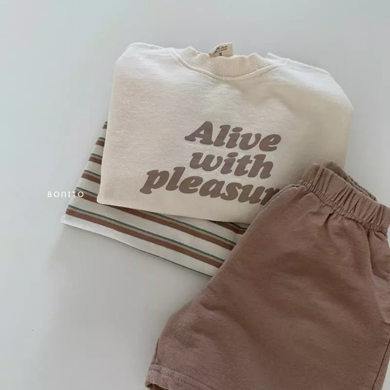 Bonito - Korean Baby Fashion - #babyoninstagram - Alive Sweatshirt Short Sleeves Tee Bottom Set - 10