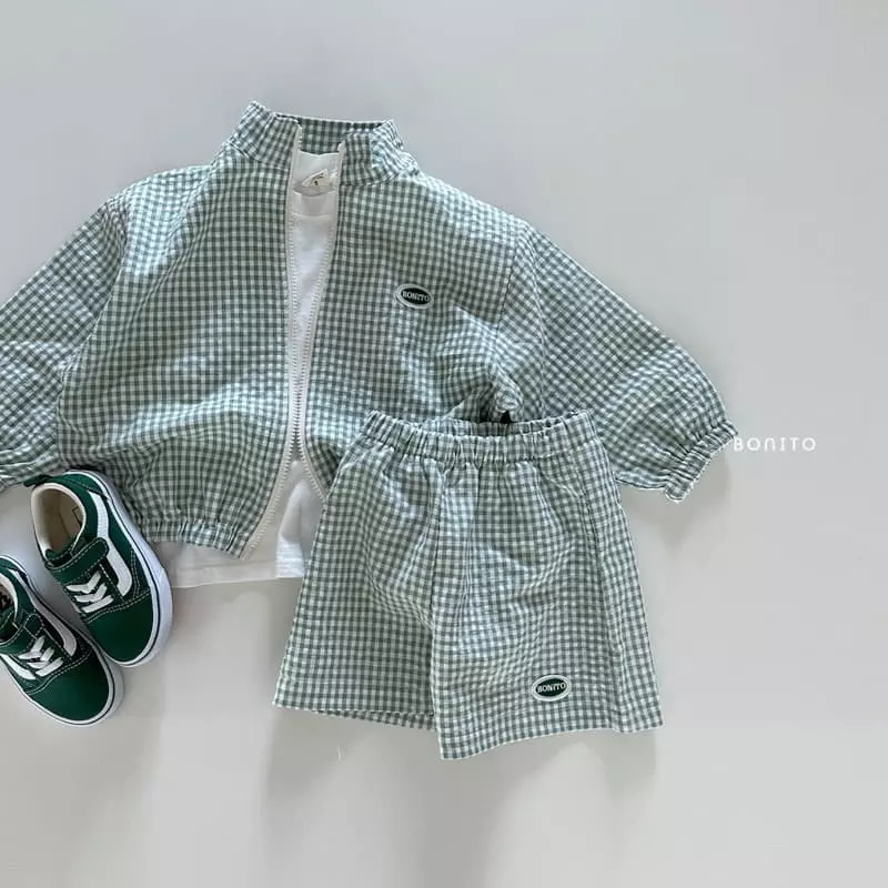Bonito - Korean Baby Fashion - #babyootd - Wapen Check Zip-up Top Bottom Set - 10