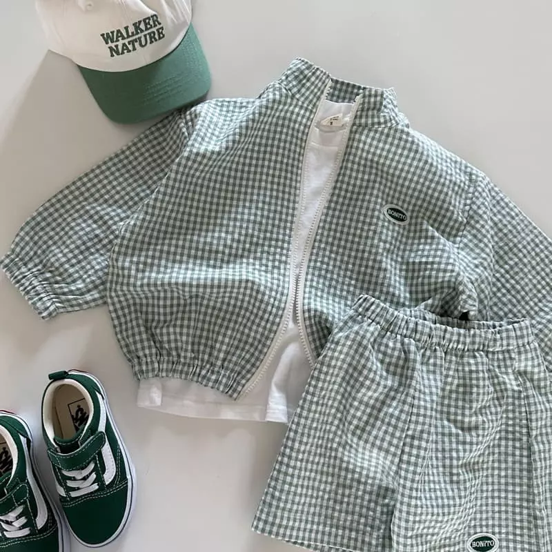 Bonito - Korean Baby Fashion - #babyoutfit - Wapen Check Zip-up Top Bottom Set - 11