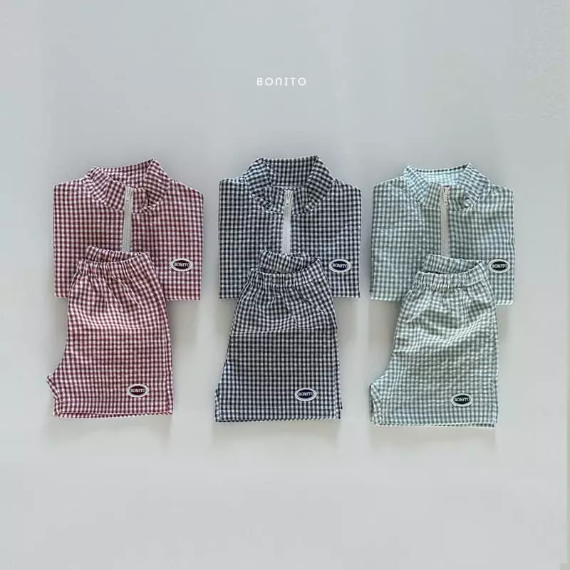 Bonito - Korean Baby Fashion - #babyoutfit - Wapen Check Zip-up Top Bottom Set - 12