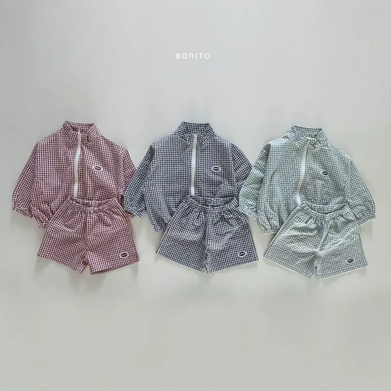 Bonito - Korean Baby Fashion - #smilingbaby - Wapen Check Zip-up Top Bottom Set