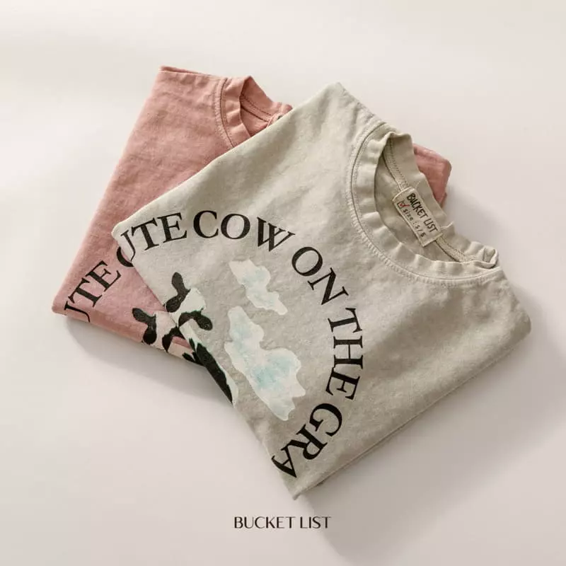 Bucket List - Korean Children Fashion - #minifashionista - Cow Pigment Short Sleeves Tee - 10