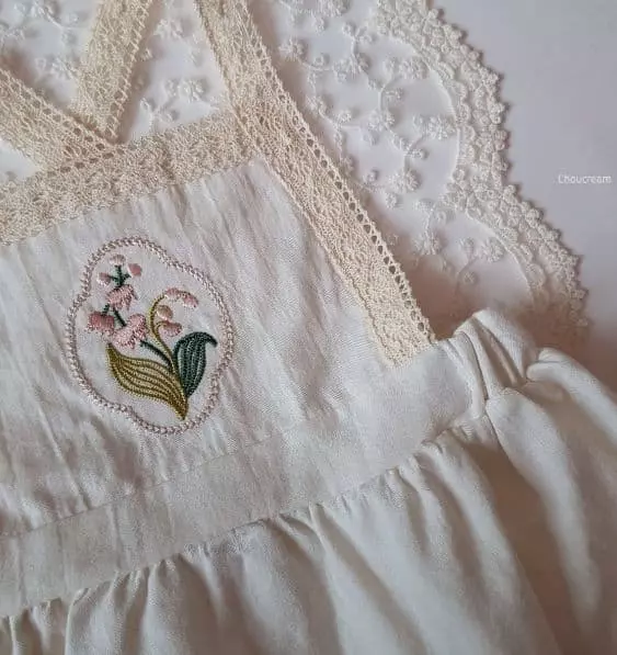Choucream - Korean Baby Fashion - #babyboutique - Flower Embrodiery Apron One-piece - 6