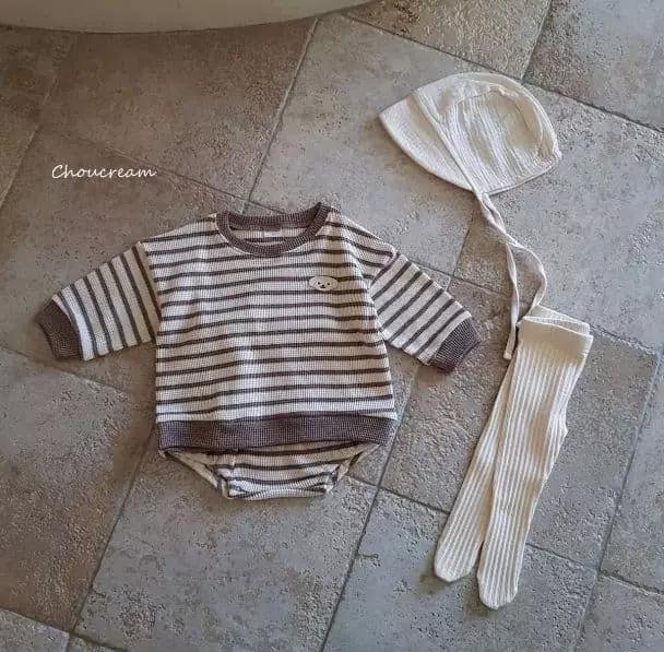 Choucream - Korean Baby Fashion - #babyboutiqueclothing - Waffle Stripes Top Bottom Set - 2