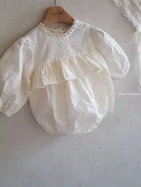 Choucream - Korean Baby Fashion - #babyfashion - Embroidery Lace Bodysuit - 8