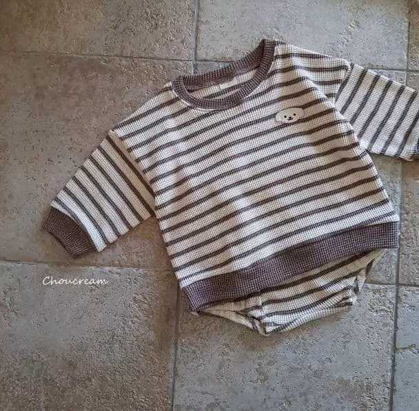 Choucream - Korean Baby Fashion - #babyclothing - Waffle Stripes Top Bottom Set - 4