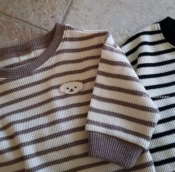 Choucream - Korean Baby Fashion - #babyootd - Waffle Stripes Top Bottom Set - 9
