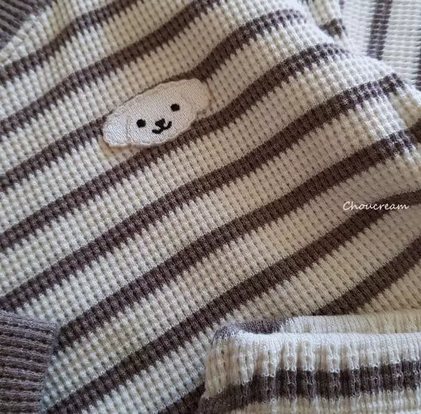 Choucream - Korean Baby Fashion - #babyoutfit - Waffle Stripes Top Bottom Set - 10