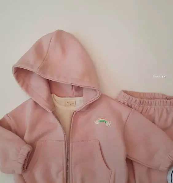 Choucream - Korean Baby Fashion - #babyootd - Rainbow Zip-up Top Bottom Set - 4
