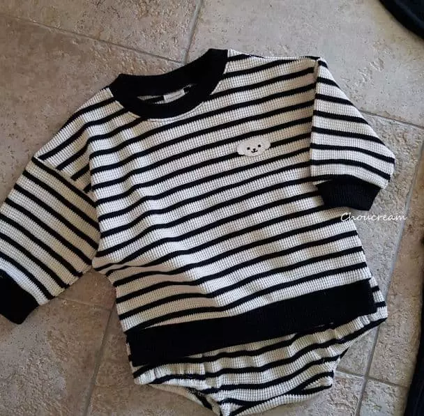 Choucream - Korean Baby Fashion - #babywear - Waffle Stripes Top Bottom Set - 12