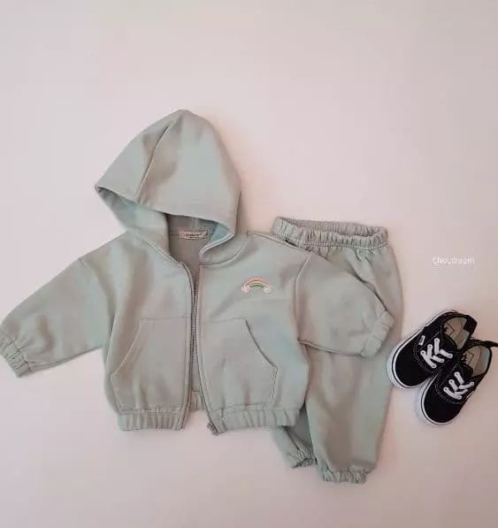 Choucream - Korean Baby Fashion - #onlinebabyshop - Rainbow Zip-up Top Bottom Set - 8