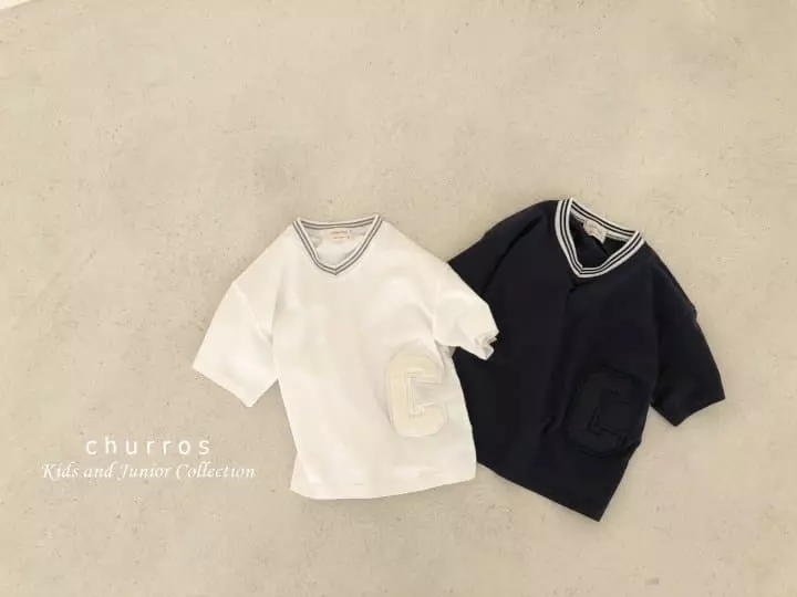 Churros - Korean Children Fashion - #Kfashion4kids - V Neck Patch Tee - 7