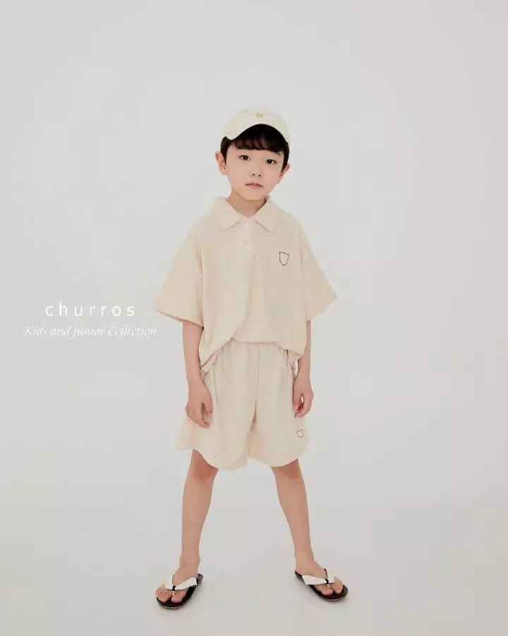 Churros - Korean Children Fashion - #childrensboutique - Collar Terry Top Bottom Set - 9