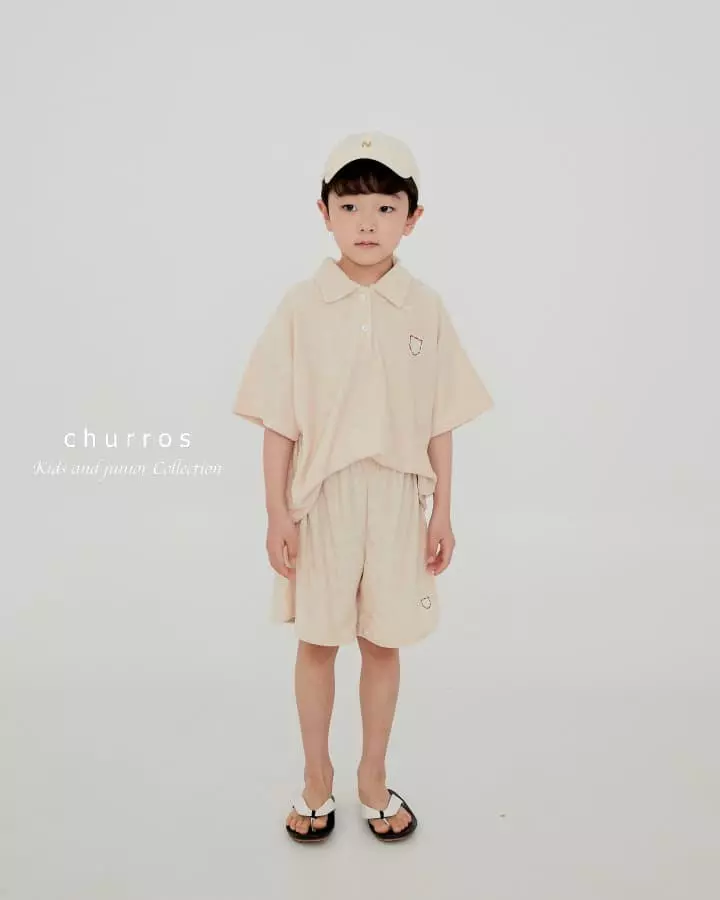Churros - Korean Children Fashion - #fashionkids - Collar Terry Top Bottom Set - 12