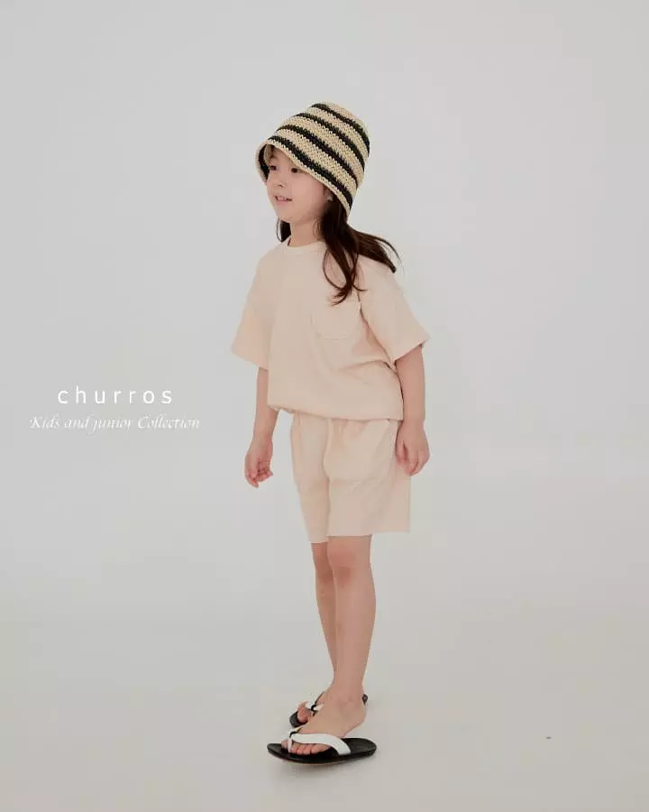 Churros - Korean Children Fashion - #kidsshorts - Easy Look Rib Top Bottom Set - 2