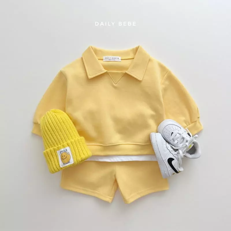 Daily Bebe - Korean Children Fashion - #designkidswear - Colloar Shorts Top Bottom Set - 2