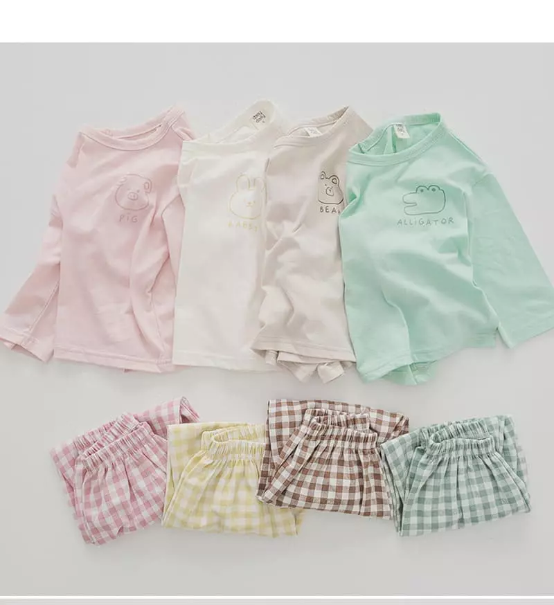 Daily Daily - Korean Children Fashion - #fashionkids - Animal Check Top Bottom Set - 3