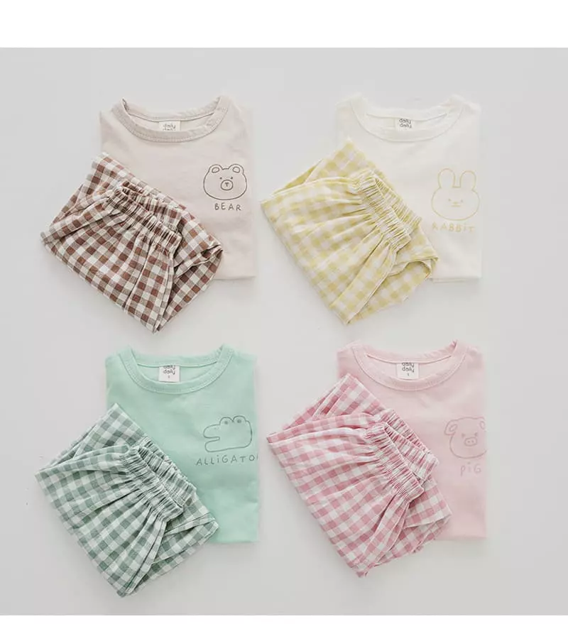 Daily Daily - Korean Children Fashion - #kidsstore - Animal Check Top Bottom Set - 5