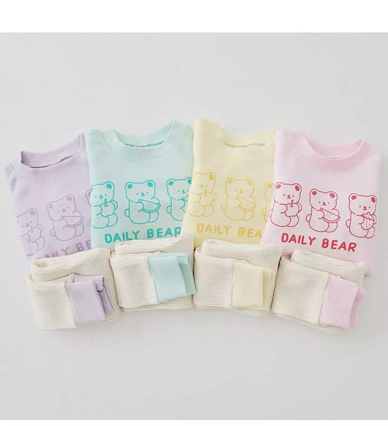 Daily Daily - Korean Children Fashion - #kidzfashiontrend - Daily Bear Leggings Top Bottom Set - 5