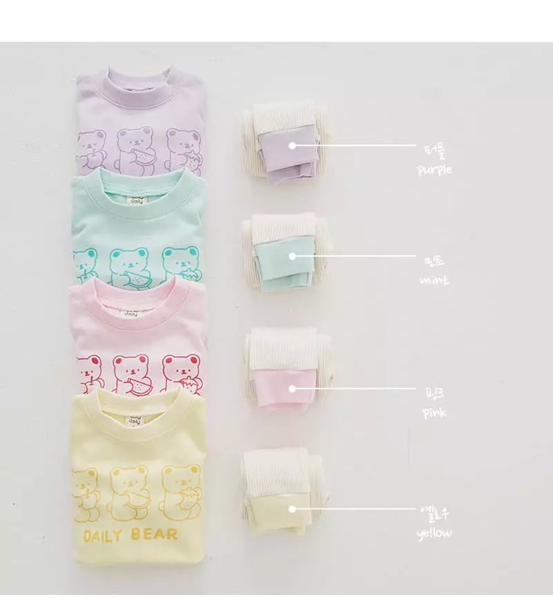 Daily Daily - Korean Children Fashion - #magicofchildhood - Daily Bear Leggings Top Bottom Set - 8