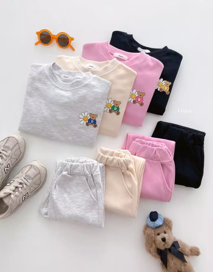 Dsaint - Korean Children Fashion - #childrensboutique - Flower Bear Top Bottom Set - 11