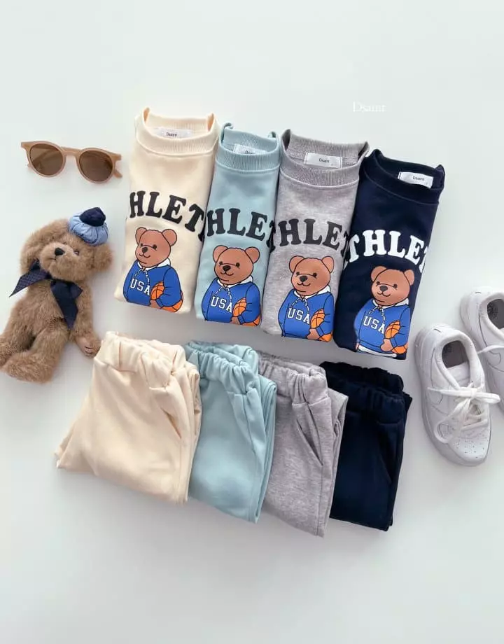 Dsaint - Korean Children Fashion - #kidzfashiontrend - Bear Basket Top Bottom Set - 11