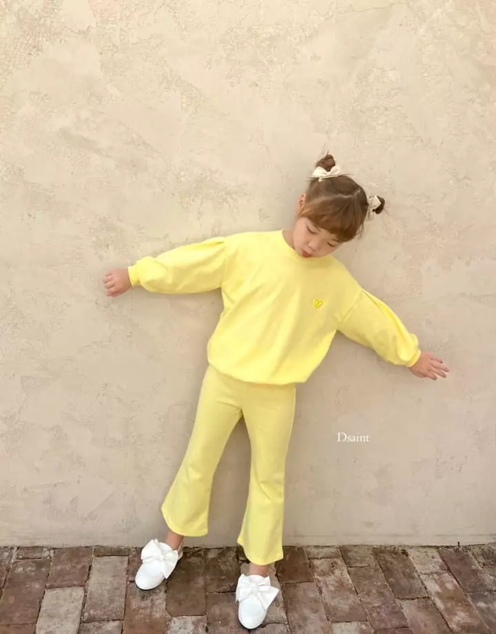 Dsaint - Korean Children Fashion - #littlefashionista - Cong Dack Heart Wide Top Bottom Set - 2