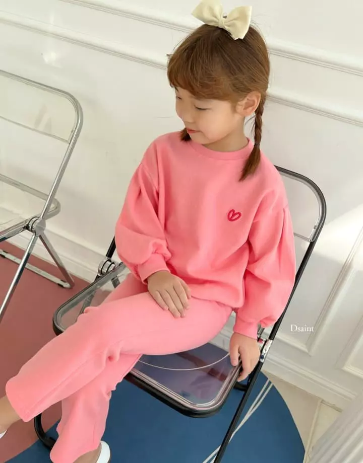 Dsaint - Korean Children Fashion - #todddlerfashion - Cong Dack Heart Wide Top Bottom Set - 6