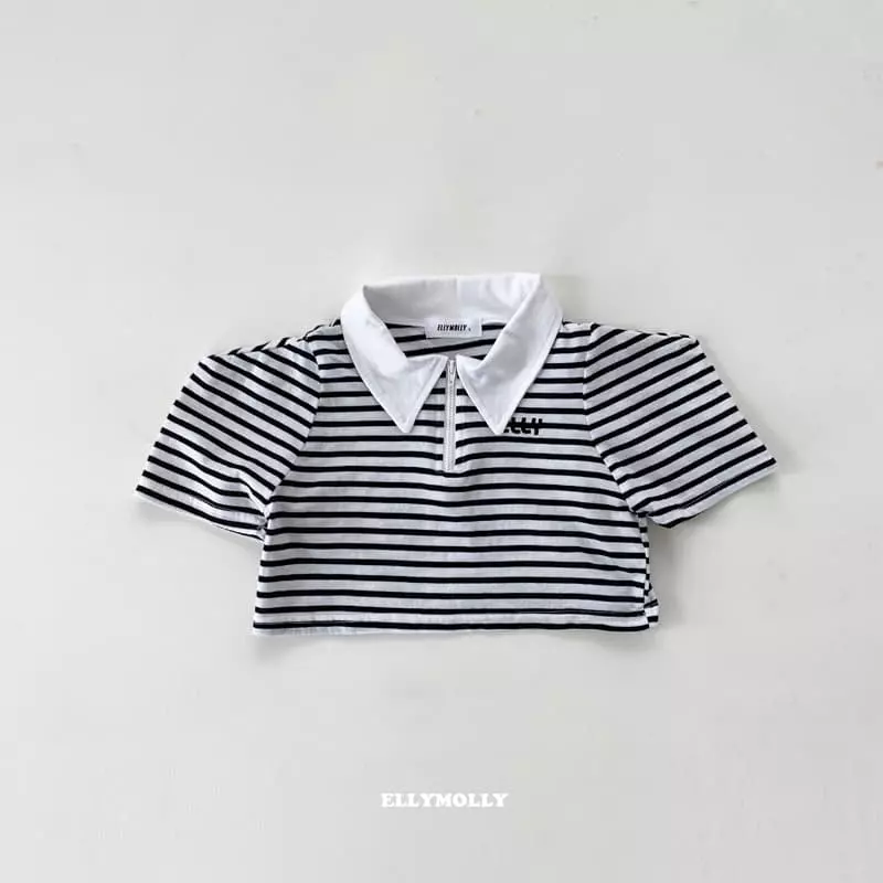 Ellymolly - Korean Children Fashion - #Kfashion4kids - Stripes Collar Crop Tee