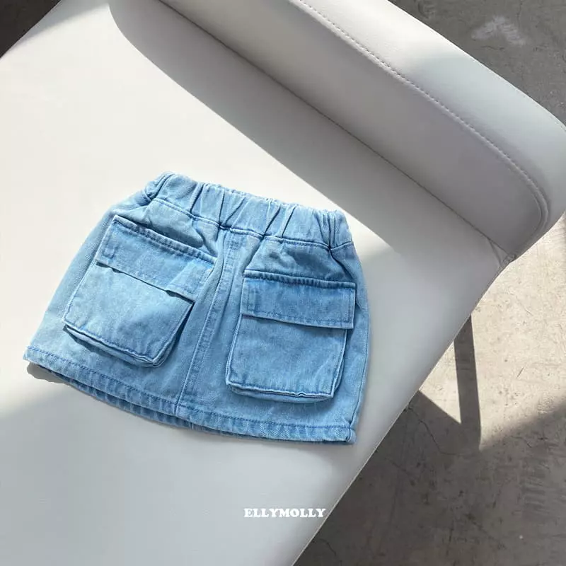 Ellymolly - Korean Children Fashion - #kidzfashiontrend - Big Pocket Denim Skirt - 5