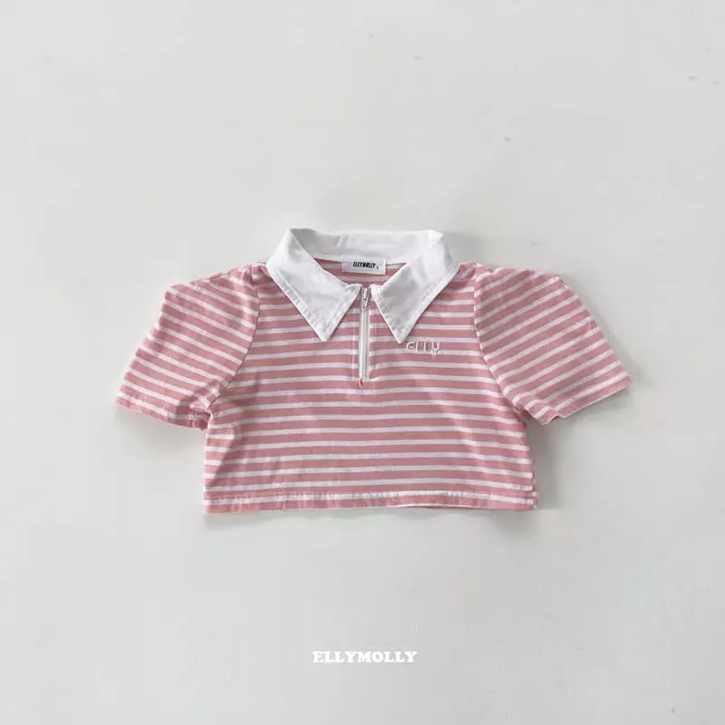 Ellymolly - Korean Children Fashion - #littlefashionista - Stripes Collar Crop Tee - 2
