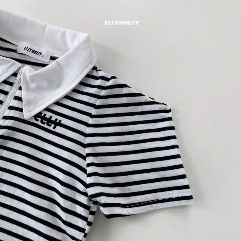 Ellymolly - Korean Children Fashion - #magicofchildhood - Stripes Collar Crop Tee - 3