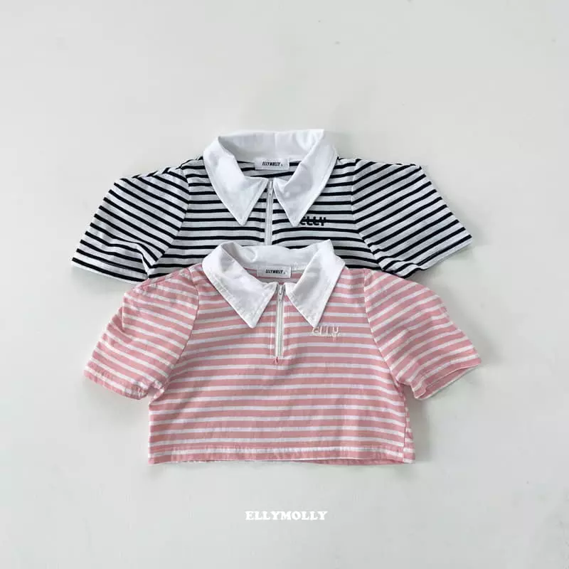 Ellymolly - Korean Children Fashion - #prettylittlegirls - Stripes Collar Crop Tee - 5