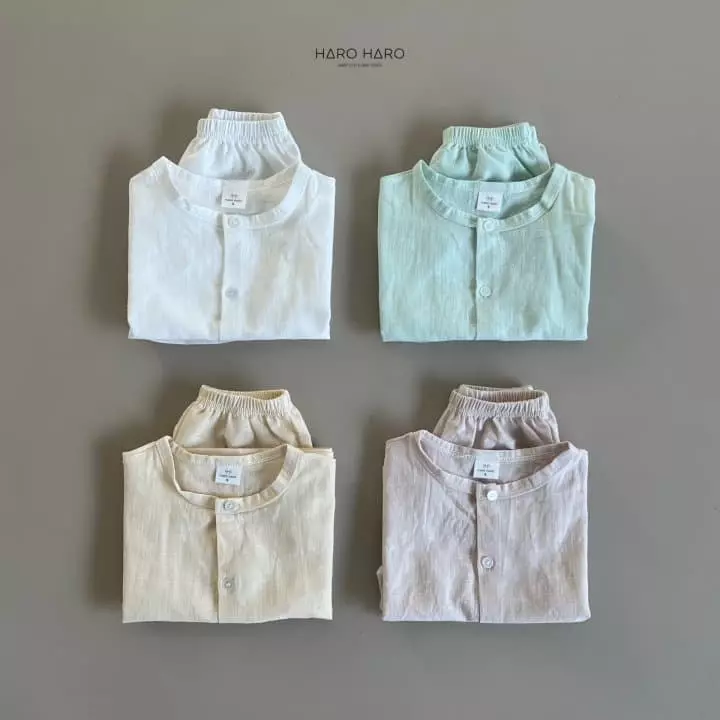 Haro Haro - Korean Children Fashion - #toddlerclothing - Linen Top Bottom Set - 3