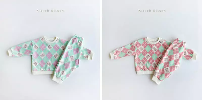 Kitsch Kitsch - Korean Children Fashion - #fashionkids - Argyle Pattern Top Bottom Set - 2