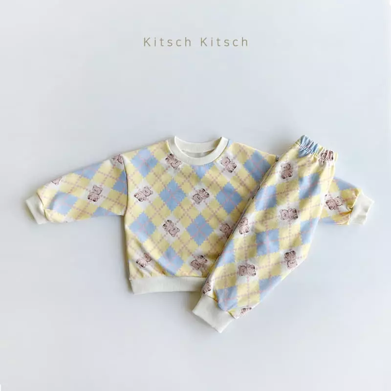 Kitsch Kitsch - Korean Children Fashion - #kidsshorts - Argyle Pattern Top Bottom Set - 3