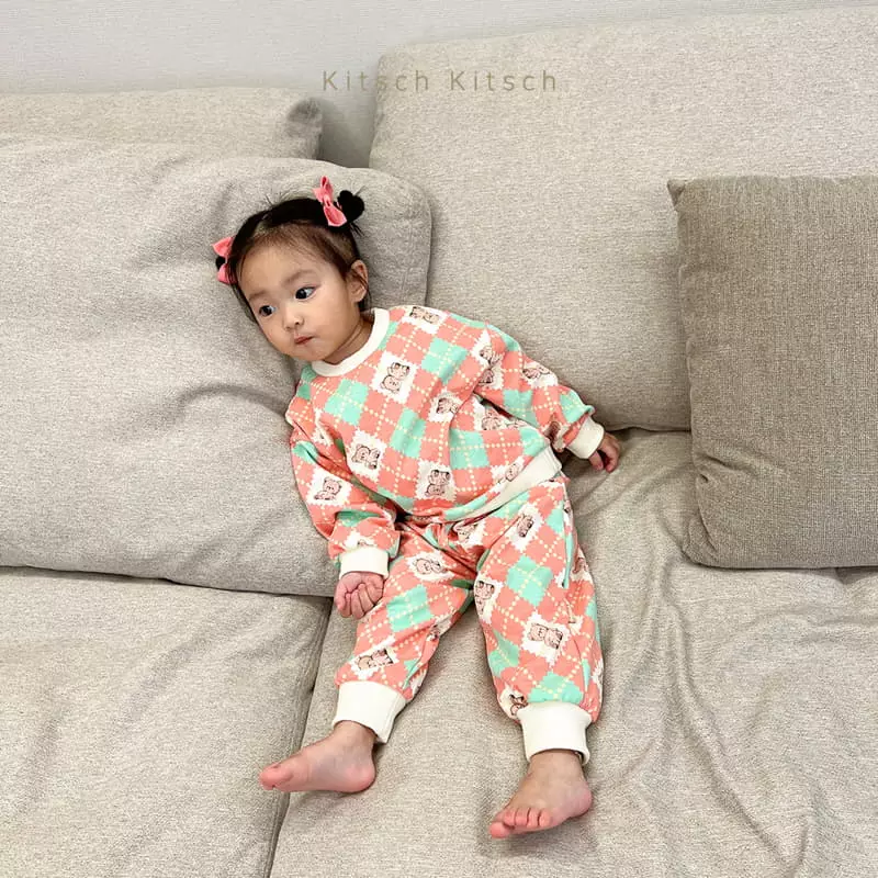 Kitsch Kitsch - Korean Children Fashion - #kidsshorts - Argyle Pattern Top Bottom Set - 4
