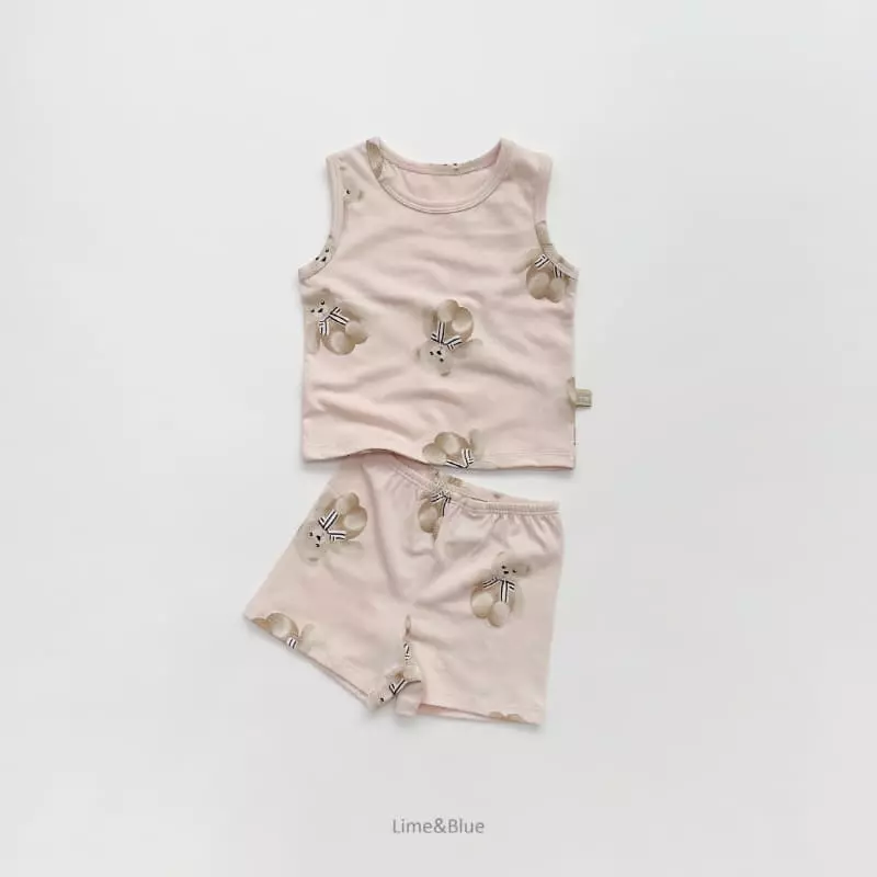 Lime & Blue - Korean Children Fashion - #Kfashion4kids - Teddy Bear Sleeveless Easywear - 5