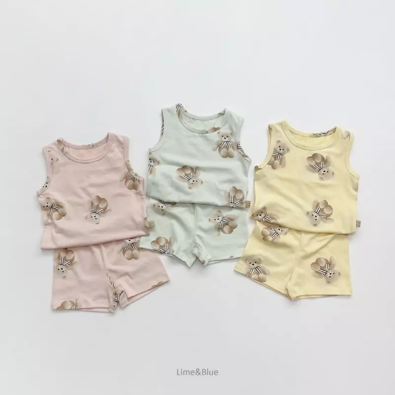 Lime & Blue - Korean Children Fashion - #kidsstore - Teddy Bear Sleeveless Easywear - 3