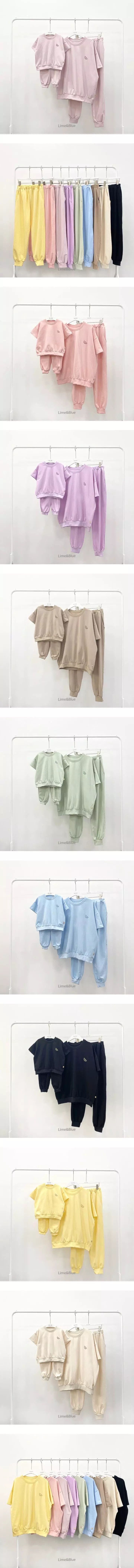Lime & Blue - Korean Women Fashion - #womensfashion - Lime Top Bottom Set Mom