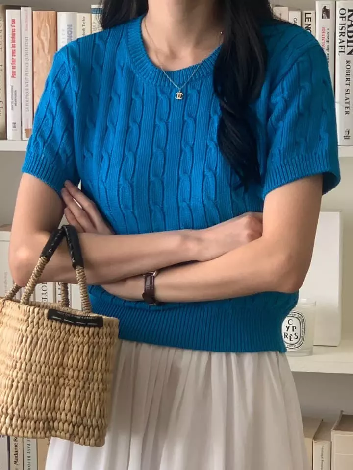 Loner - Korean Women Fashion - #momslook - Twist Round Knit Tee - 3