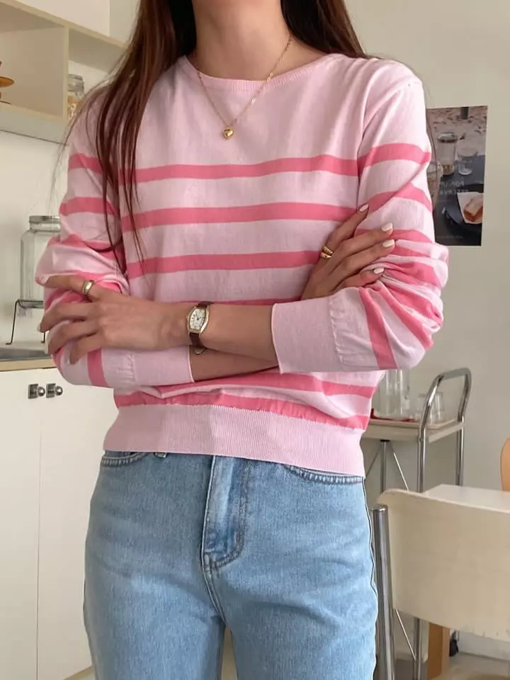 Loner - Korean Women Fashion - #romanticstyle - Zero Stripes Knit Tee - 4