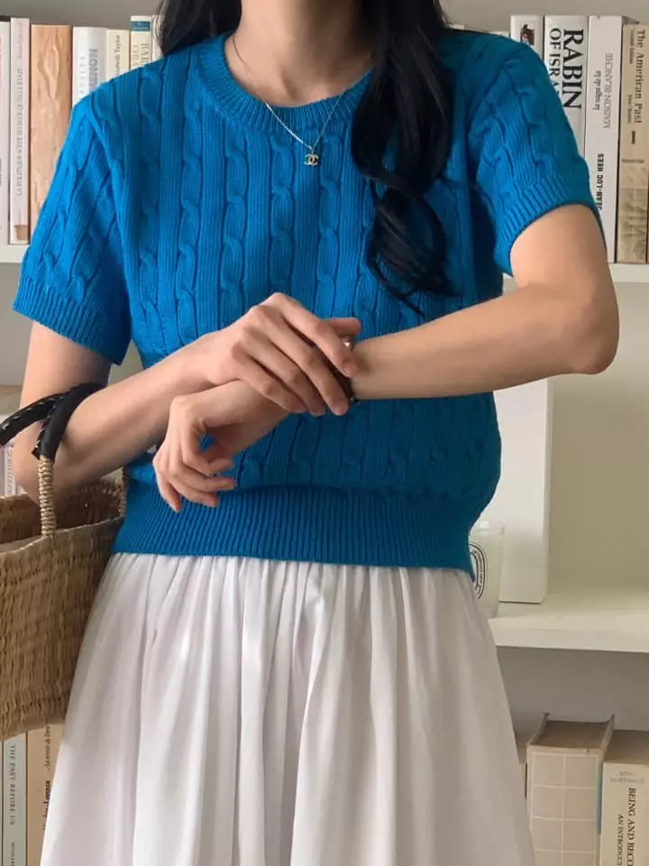 Loner - Korean Women Fashion - #momslook - Twist Round Knit Tee - 4