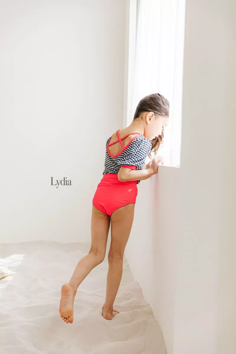 Lydia - Korean Children Fashion - #kidsshorts - Check Short Sleeves Swimwear