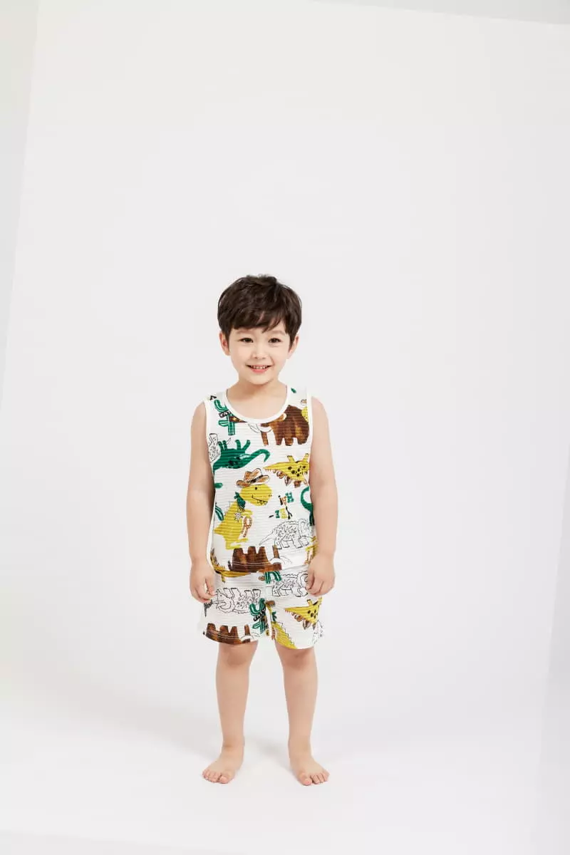 Mellis - Korean Children Fashion - #prettylittlegirls - Cow Dino Sleeveless Set - 3