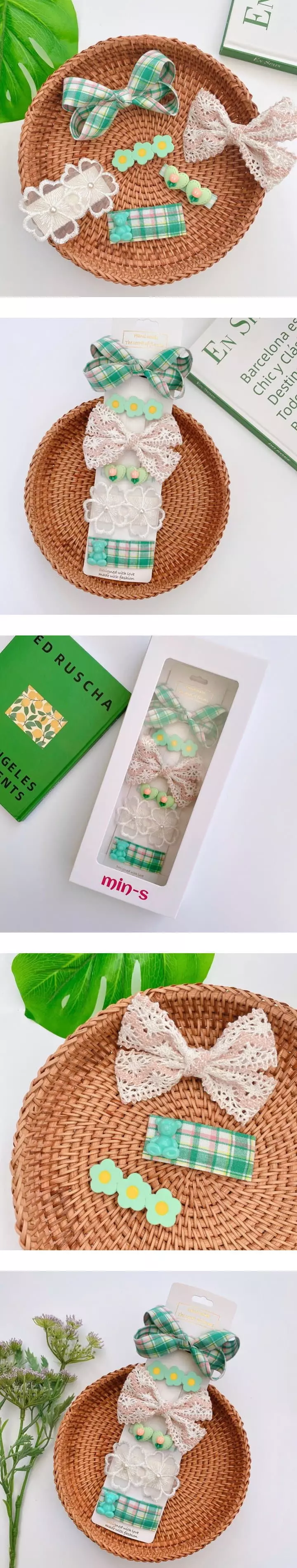 Mins - Korean Baby Fashion - #babyoninstagram - Green Check Hair Gift Set