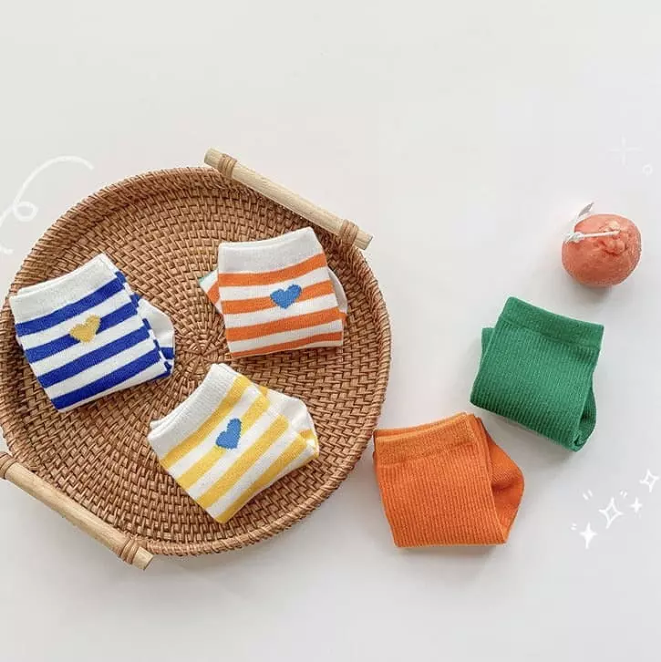 Miso - Korean Children Fashion - #littlefashionista - Stripes Heart Socks Set - 3